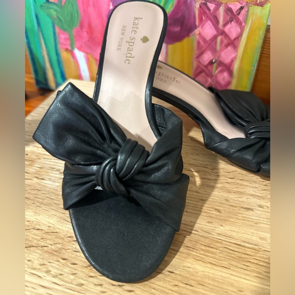 Kate Spade Samantha black leather bow sandal size 5 open toe new no box - Picture 4 of 12
